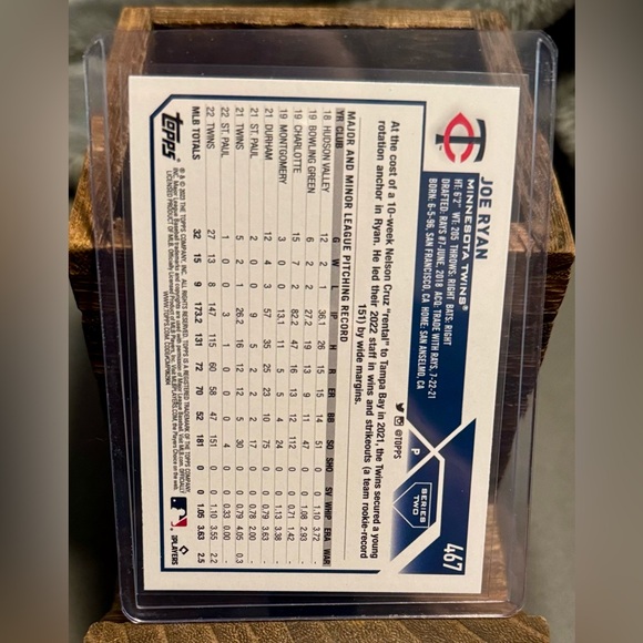 2023 Topps Joe Ryan Blue Parallel - Picture 2 of 2